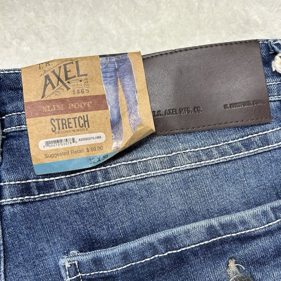 T.K. Axel Slim Boot Cut Stretch Blue Denim Jeans Mens 32x30 NEW - Picture 16 of 16